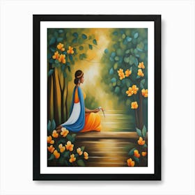 Woman Sitting By The Water Art Print