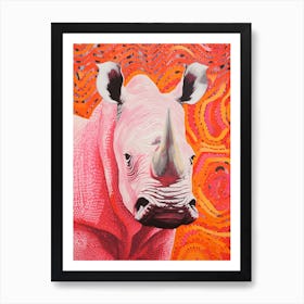 Wavy Lines Pink & Orange Dotty Rhino 3 Art Print