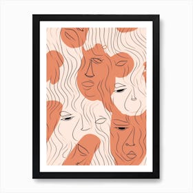 Beige Abstract Face Line Illustration 2 Art Print