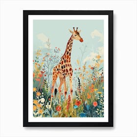 Modern Illustration Of A Giraffe In The Plants 4 Art Print