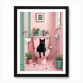 Cat Reading On A Toilet (2) Art Print