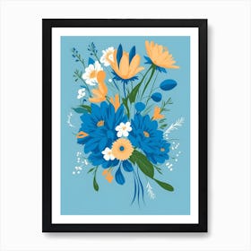 Beautiful Flowers Illustration Vertical Composition In Blue Tone 4 Art Print