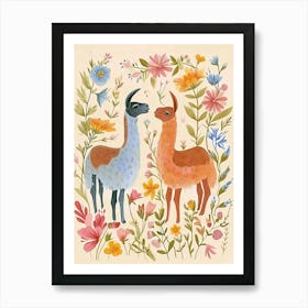 Folksy Floral Animal Drawing Llama Art Print