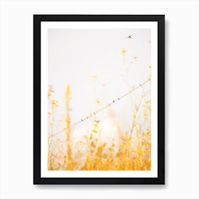 Birds on a Wire - Yellow Art Print