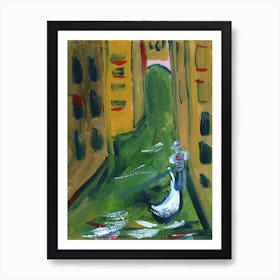 Venice painting artwork hand painted italy gondola gondolier vertical green channel street Art Print