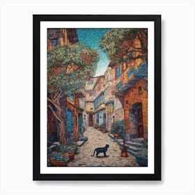 Painting Of Istanbul With A Cat In The Style Of William Morris 3 Art Print