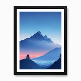 Misty Mountains Vertical Composition In Blue Tone 30 Art Print