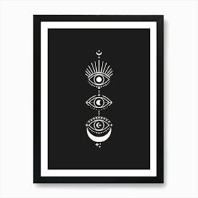 Black Eyes Moon Phases Art Print