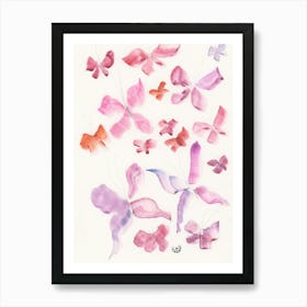 Pink Red Magenra Butterflies - minimal hand painted abstract verticla living room Art Print