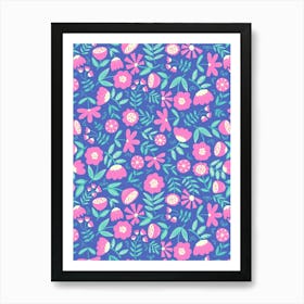 Cute Soft Scattered Scandi Florals Bright Blue, Pink, Mint Green Art Print