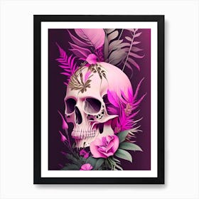 Skull With Abstract Elements 3 Pink Botanical Art Print