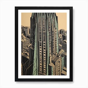 Chrysler Building New York City, United States Linocut Illustration Style 4 Art Print