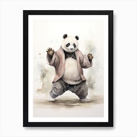 Panda Art Practicing Tai Chi Watercolour 2 Art Print