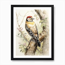 Storybook Animal Watercolour Woodpecker 1 Art Print