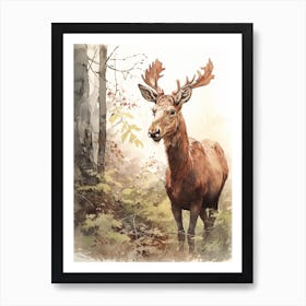 Storybook Animal Watercolour Moose 1 Art Print