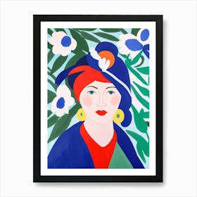 Woman With Blue Hat Art Print