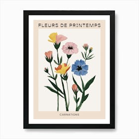 Spring Floral French Poster  Carnations 3 Art Print