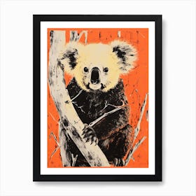 Koala, Woodblock Animal  Drawing 4 Art Print