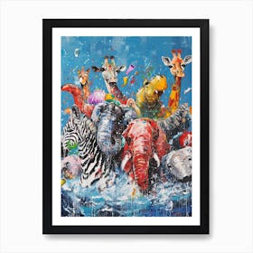 Safari Animals Kitsch Painting 2 Art Print