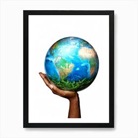 A Human Hand Cradling A Delicate Transparent Globe With Vibrant Countries And Teeming Blue Oceans S (7) Art Print