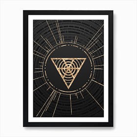 Geometric Glyph Abstract in Gold with Radial Array Lines on Dark Gray n.0020 Art Print