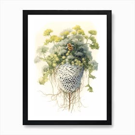 Beehive With Queen Anne’S Lace Watercolour Illustration 3 Art Print