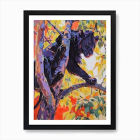 Black Lion Climbing A Tree Fauvist Painting 4 Art Print