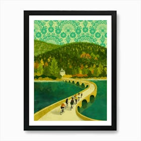 Cycling across the Garreg Ddu Dam  Art Print