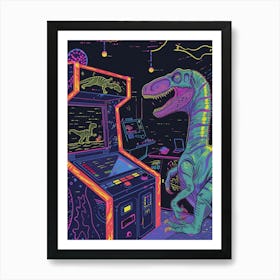 Dinosaur Retro Video Game Illustration 1 Art Print