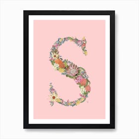 S Pink Alphabet Letter Art Print