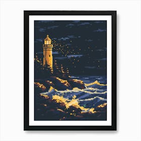 Lighthouse At Night 2 Art Print