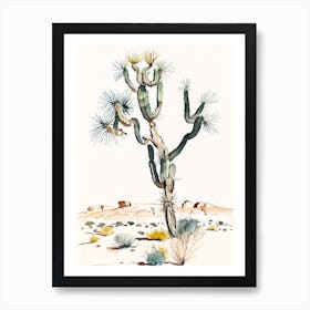 Joshua Tree By Desert Spring Minimilist Watercolour  (7) Art Print