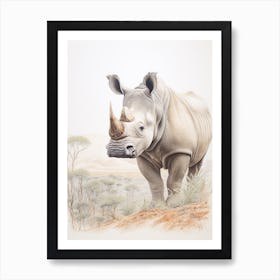 Rhino In The Savannah Landscape 5 Art Print