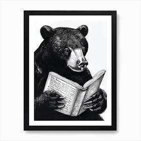 Malayan Sun Bear Reading Ink Illustration 4 Art Print
