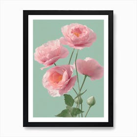 Pink Roses Flowers Acrylic Painting In Pastel Colours 2 Art Print