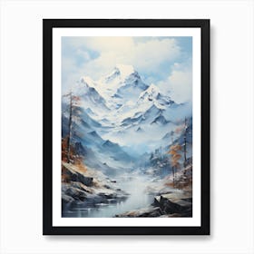 Blue Abstract Mountain Landscape #3 Art Print