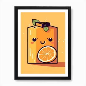 Orange Juice Box With A Cat Kawaii Illustration 2 Art Print
