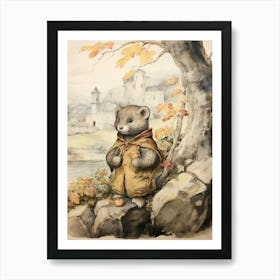 Storybook Animal Watercolour Otter 1 Art Print