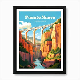 Puente Nuevo Ronda Spain New Bridge Modern Travel Illustration Art Print