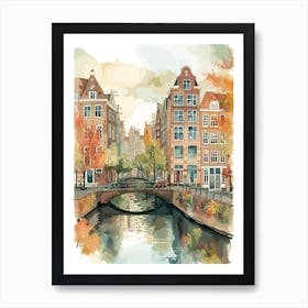 Canal Belt Amsterdam Neighborhood, Watercolour 4 Art Print