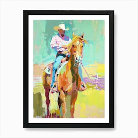 Blue And Yellow Cowboy Painting 8 Art Print