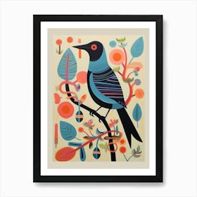 Colourful Scandi Bird Cowbird 1 Art Print