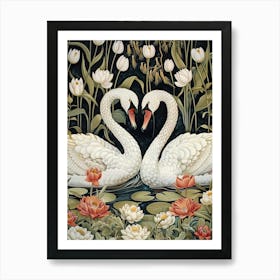 William Morris Painting Swans Heart Love Art Print