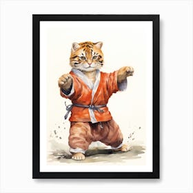 Tiger Illustration Practicing Tai Chi Watercolour 2 Art Print