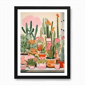 Green And Pink Cactus Still Life Art Print