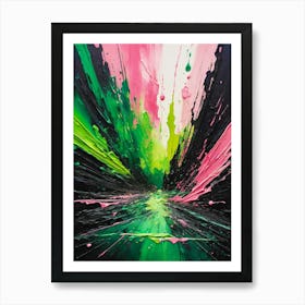 Splatter Abstract Pink Green Painting Art Print