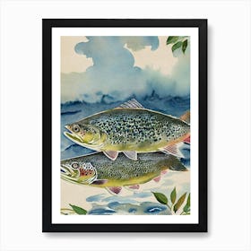 Sea Trout Vintage Graphic Watercolour Art Print