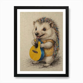 Hedgehog Playing Guitar 17 Art Print