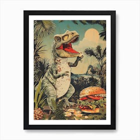 Dinosaur & A Hamburger Retro Collage 1 Art Print