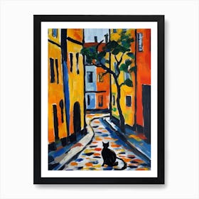 Painting Of A Street In Copenhagen Denmark With A Cat In The Style Of Matisse 4 Art Print